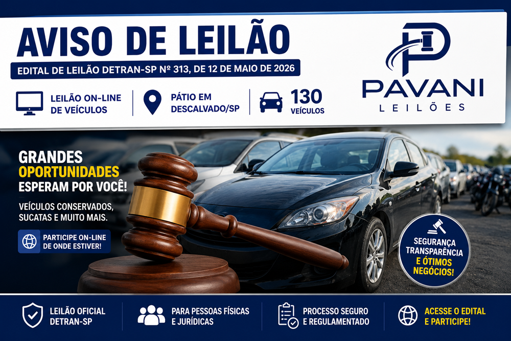 Edital de aviso de Leilão do Detran-SP em Descalvado