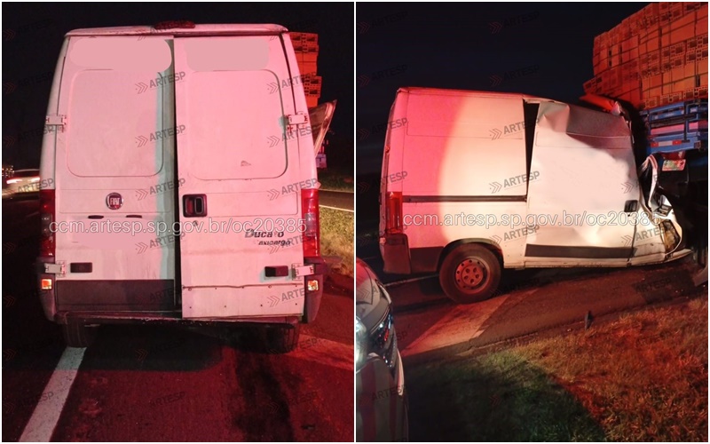 Motorista morre após utilitário bater na traseira de caminhão na Rodovia Anhanguera, em Araras
