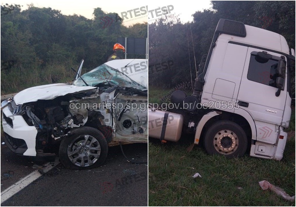 Batida lateral entre carro e caminhão deixa vítima fatal na SP-215